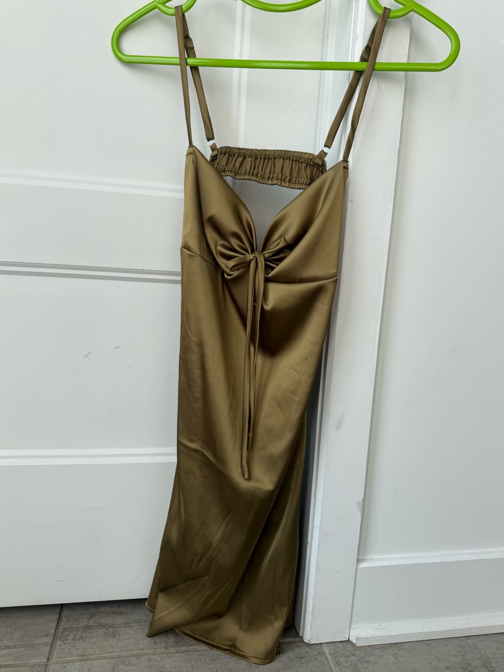 SHEIN Olive Green Satin Tie-Front Slip Jumpsuit